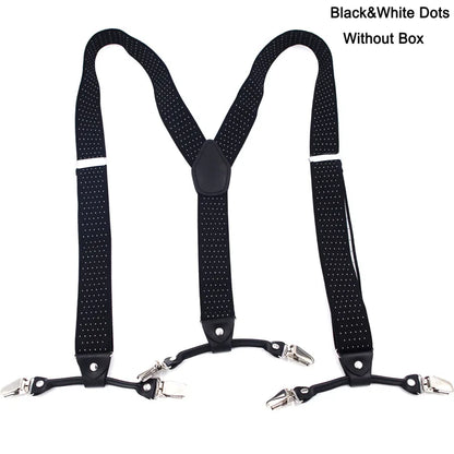 Fashion Suspenders Black leather 6 Clips Braces Vintage Casual Suspender Tirante Trousers Strap bretele Father/Husband's Gift