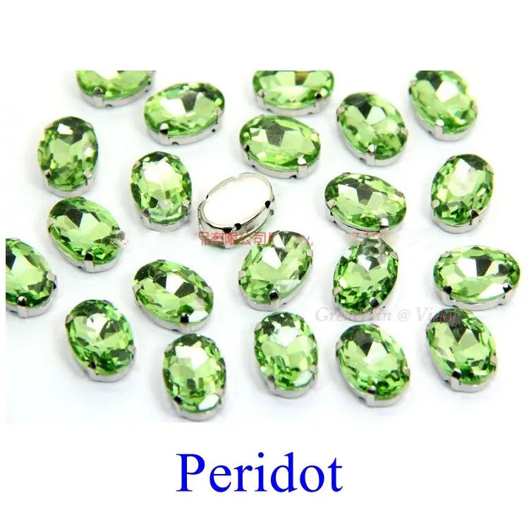 Glass Rhinestones, Oval Shape Diamond With Claw Sew On Strass Metal Base, Buckle Crystal Stone Beads For Clothes