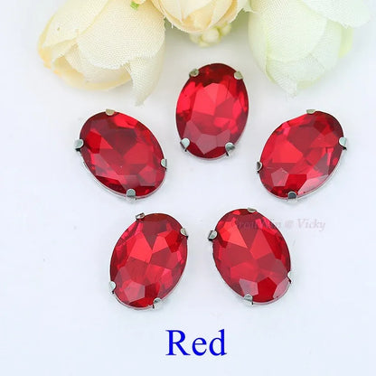 Glass Rhinestones, Oval Shape Diamond With Claw Sew On Strass Metal Base, Buckle Crystal Stone Beads For Clothes
