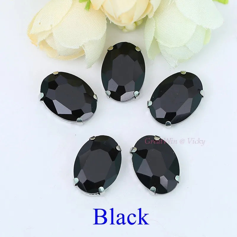 Glass Rhinestones, Oval Shape Diamond With Claw Sew On Strass Metal Base, Buckle Crystal Stone Beads For Clothes