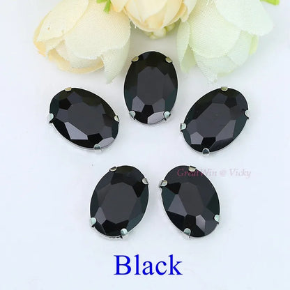 Glass Rhinestones, Oval Shape Diamond With Claw Sew On Strass Metal Base, Buckle Crystal Stone Beads For Clothes