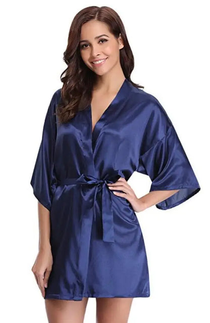 New Silk Kimono Robe, Bathrobe, Women Silk Bridesmaid Robes, Sexy Navy Blue Robes, Satin Robe, Ladies Dressing Gowns, RB032
