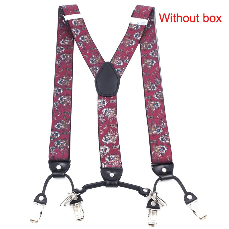 Fashion Suspenders Black leather 6 Clips Braces Vintage Casual Suspender Tirante Trousers Strap bretele Father/Husband's Gift
