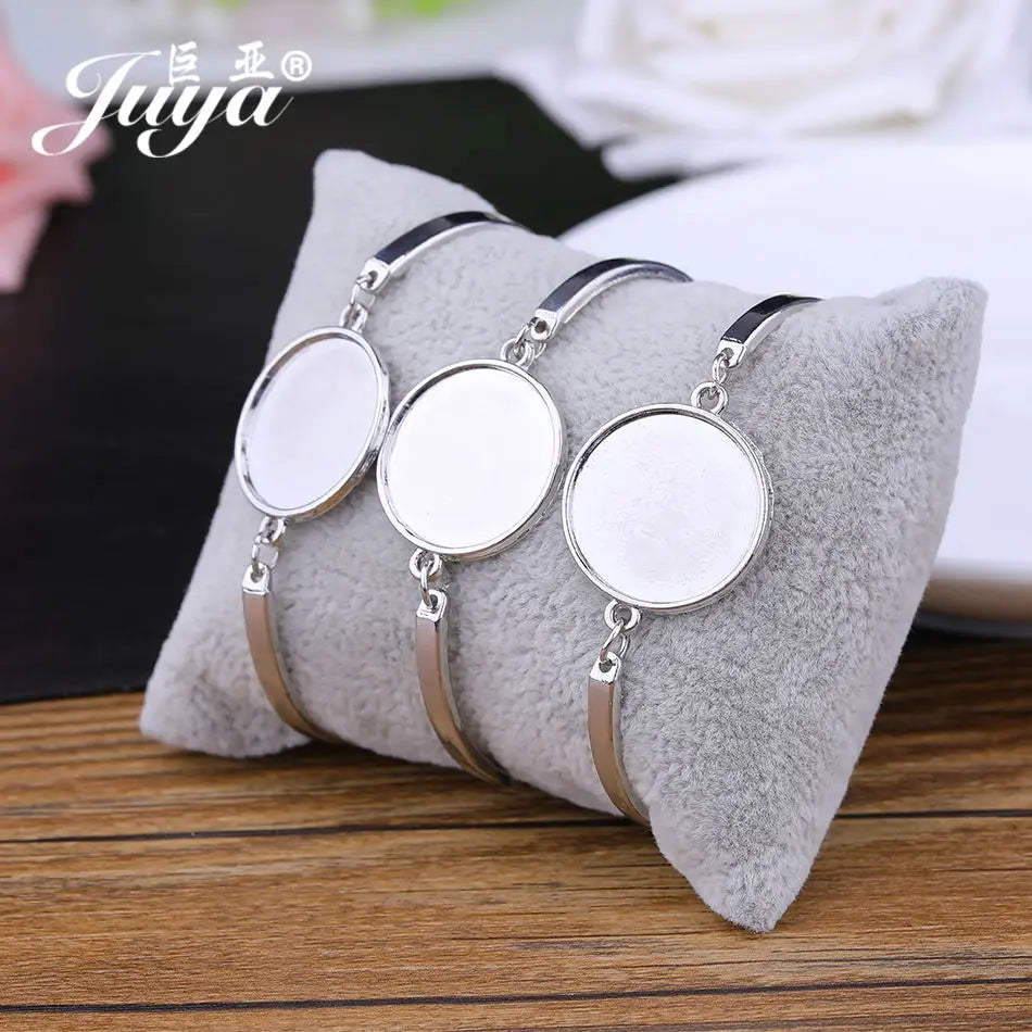 4Pcs/lot, Stainless Steel Cabochon Bracelet Base, 20mm Cameo Settings Bracelets, Bezel Blanks, DIY Jewelry Making Bracelet Findings