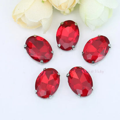 Glass Rhinestones, Oval Shape Diamond With Claw Sew On Strass Metal Base, Buckle Crystal Stone Beads For Clothes