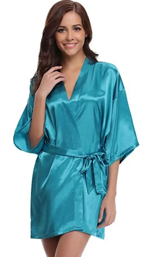 New Silk Kimono Robe, Bathrobe, Women Silk Bridesmaid Robes, Sexy Navy Blue Robes, Satin Robe, Ladies Dressing Gowns, RB032