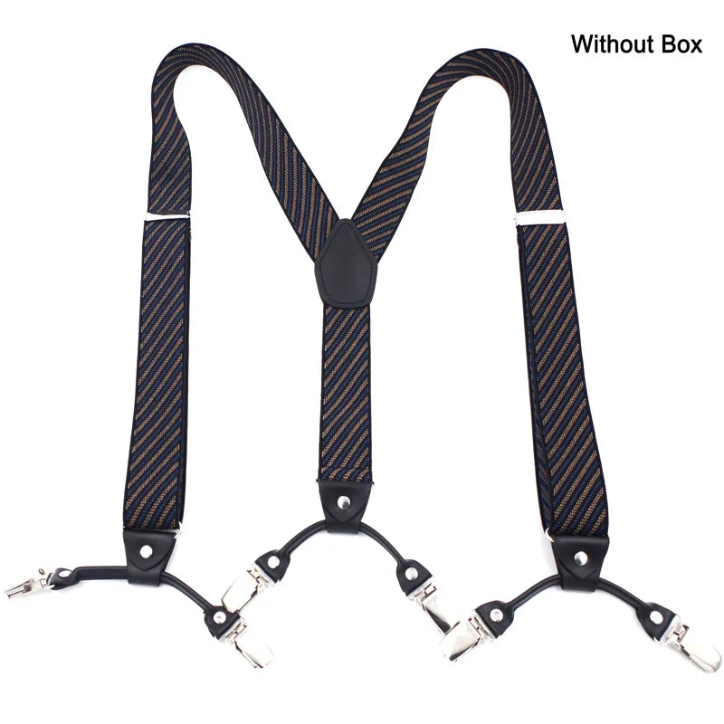 Fashion Suspenders Black leather 6 Clips Braces Vintage Casual Suspender Tirante Trousers Strap bretele Father/Husband's Gift