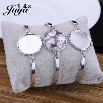 4Pcs/lot, Stainless Steel Cabochon Bracelet Base, 20mm Cameo Settings Bracelets, Bezel Blanks, DIY Jewelry Making Bracelet Findings