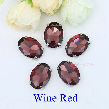 Glass Rhinestones, Oval Shape Diamond With Claw Sew On Strass Metal Base, Buckle Crystal Stone Beads For Clothes