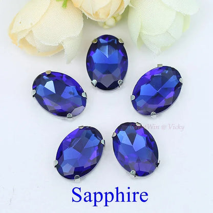 Glass Rhinestones, Oval Shape Diamond With Claw Sew On Strass Metal Base, Buckle Crystal Stone Beads For Clothes