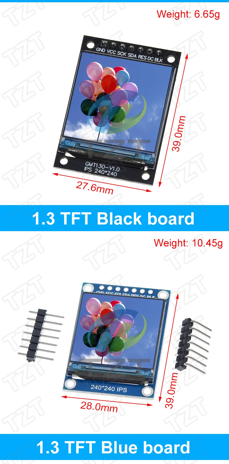 TFT Display 0.96 / 1.3 inch IPS 7P SPI HD 65K Full Color LCD Module ST7735 / ST7789 Drive IC 80*160 240*240 (Not OLED)