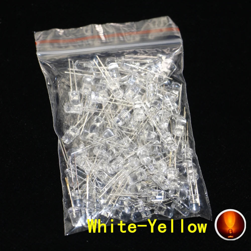 100pcs, 5mm LED Diode, 5mm Assorted Kit, White Green Red Blue Yellow Orange Pink Purple Warm white DIY Light Emitting Diode