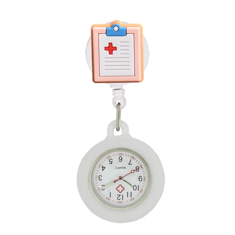 Retractable Hospital Medical Icon Love Heart Badge Reel Cartoon, Nurse Doctor Pocket Watch, Hang Clips Quartz Watches Clock
