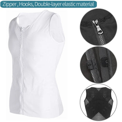 Men's Body Shaper, Abdomen Slimming Shapewear, Belly Shaping Corset, Top Gynecomastia Compression Shirts WIth Zipper Waist Trainer