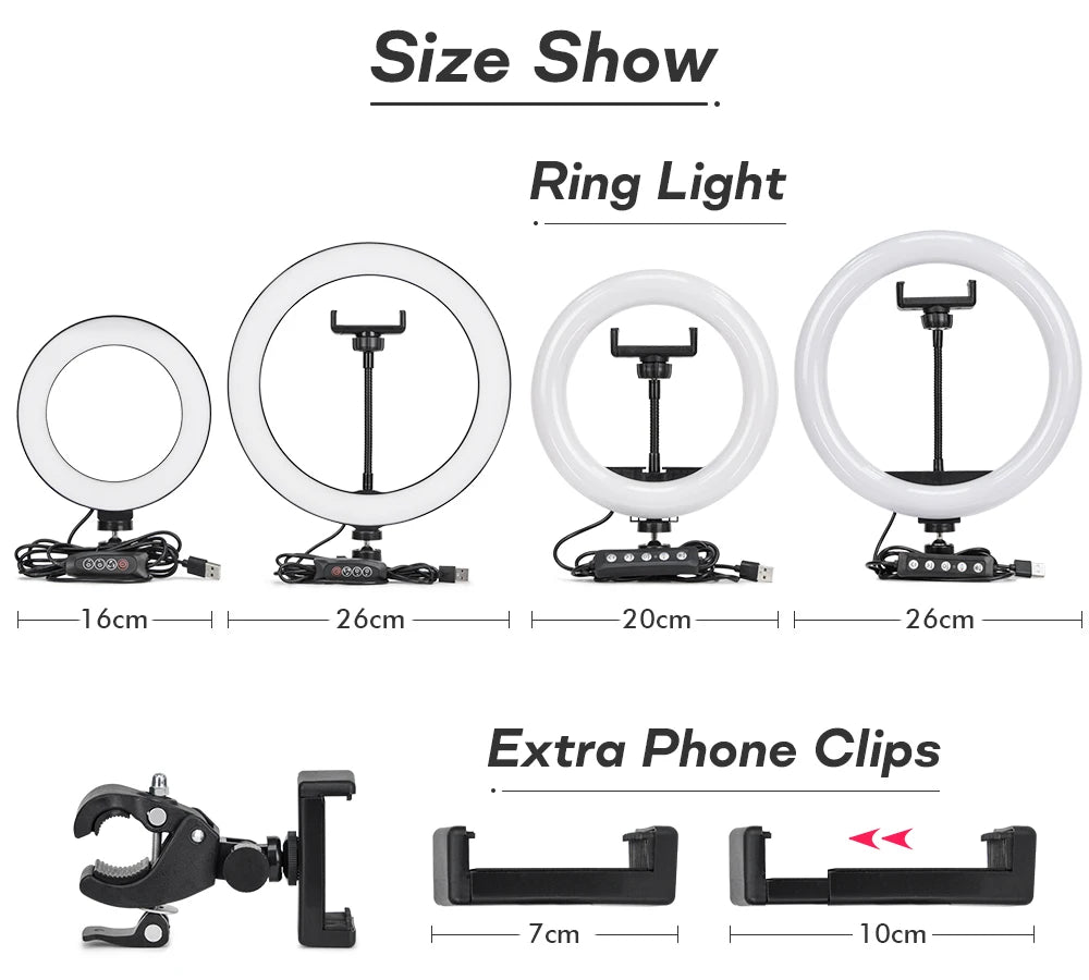 Tripod With LED Ring Light For Phone, Tripod Camera Stand Selfie Photography Light LED Lamp Color Photo Studio For YouTube Live