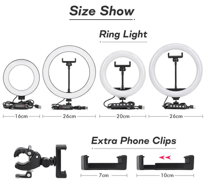 Tripod With LED Ring Light For Phone, Tripod Camera Stand Selfie Photography Light LED Lamp Color Photo Studio For YouTube Live