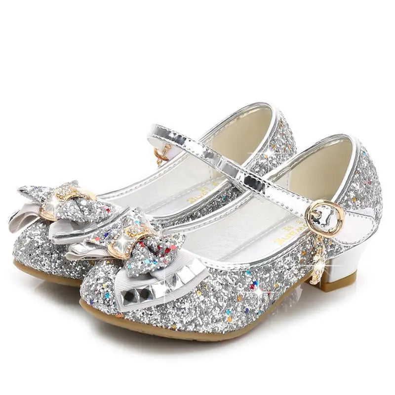 Classic Bow Girl PU Leather Shoes For Girls Party Dance Children Kids Shoes 3-14 Years Princess High Heels Child Wedding Shoes