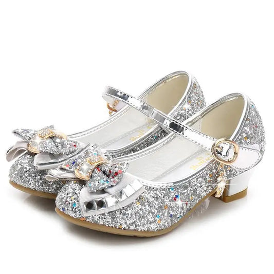Classic Bow Girl PU Leather Shoes For Girls Party Dance Children Kids Shoes 3-14 Years Princess High Heels Child Wedding Shoes