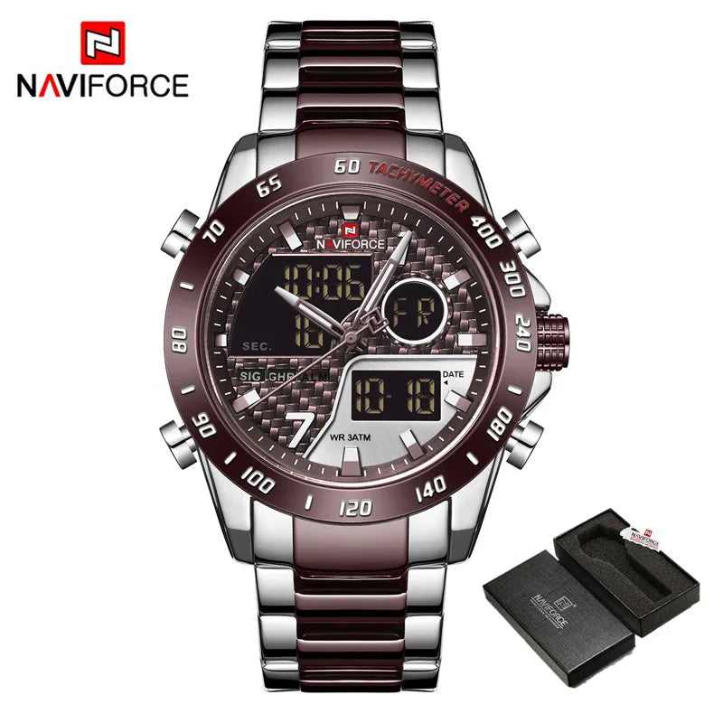 NAVIFORCE Luxury Brand Men's Wrist Watch Military Digital Sport Watches For Men Steel Strap Quartz Clock Male Relogio Masculino