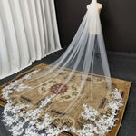 Customized High Quality Vintage Wedding Veil, 3.5M Long Special Cut Royal Bridal Veil with Comb, Bling Sequins Lace Veil