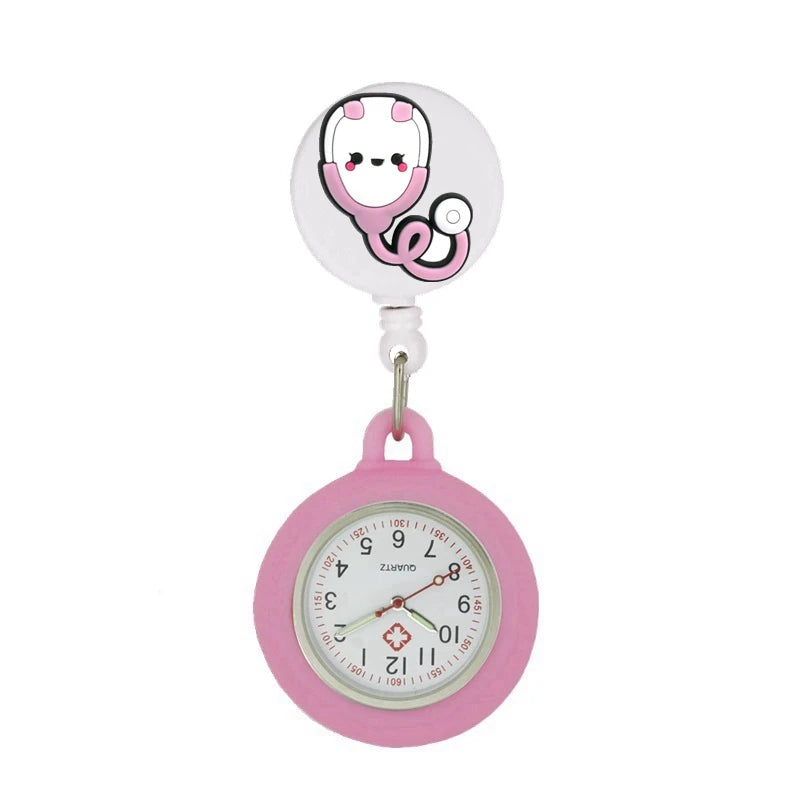 Retractable Hospital Medical Icon Love Heart Badge Reel Cartoon, Nurse Doctor Pocket Watch, Hang Clips Quartz Watches Clock