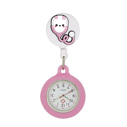 Retractable Hospital Medical Icon Love Heart Badge Reel Cartoon, Nurse Doctor Pocket Watch, Hang Clips Quartz Watches Clock
