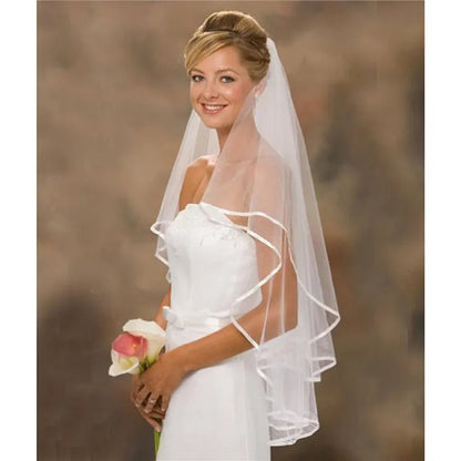 Short Simple Wedding Veil Tulle, Two Layer With Comb, White Ivory Bridal Veil for Bride for Marriage, Wedding Accessories