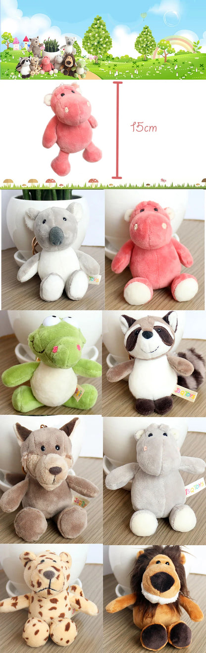 Cute Cartoon Animal Plush Keychain 15cm Turtle Elephant Tiger Lion Hippo Raccoon Bulldog Cat Penguin Monkey Plush Toy