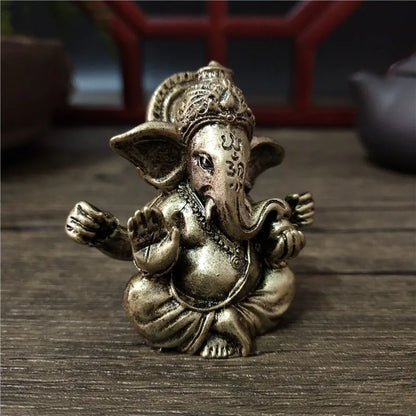 Bronze Color Lord Ganesha Statue, Buddha Ornaments, Elephant Hindu God Sculpture Figurines For Home Office Decoration, Buddha Statues
