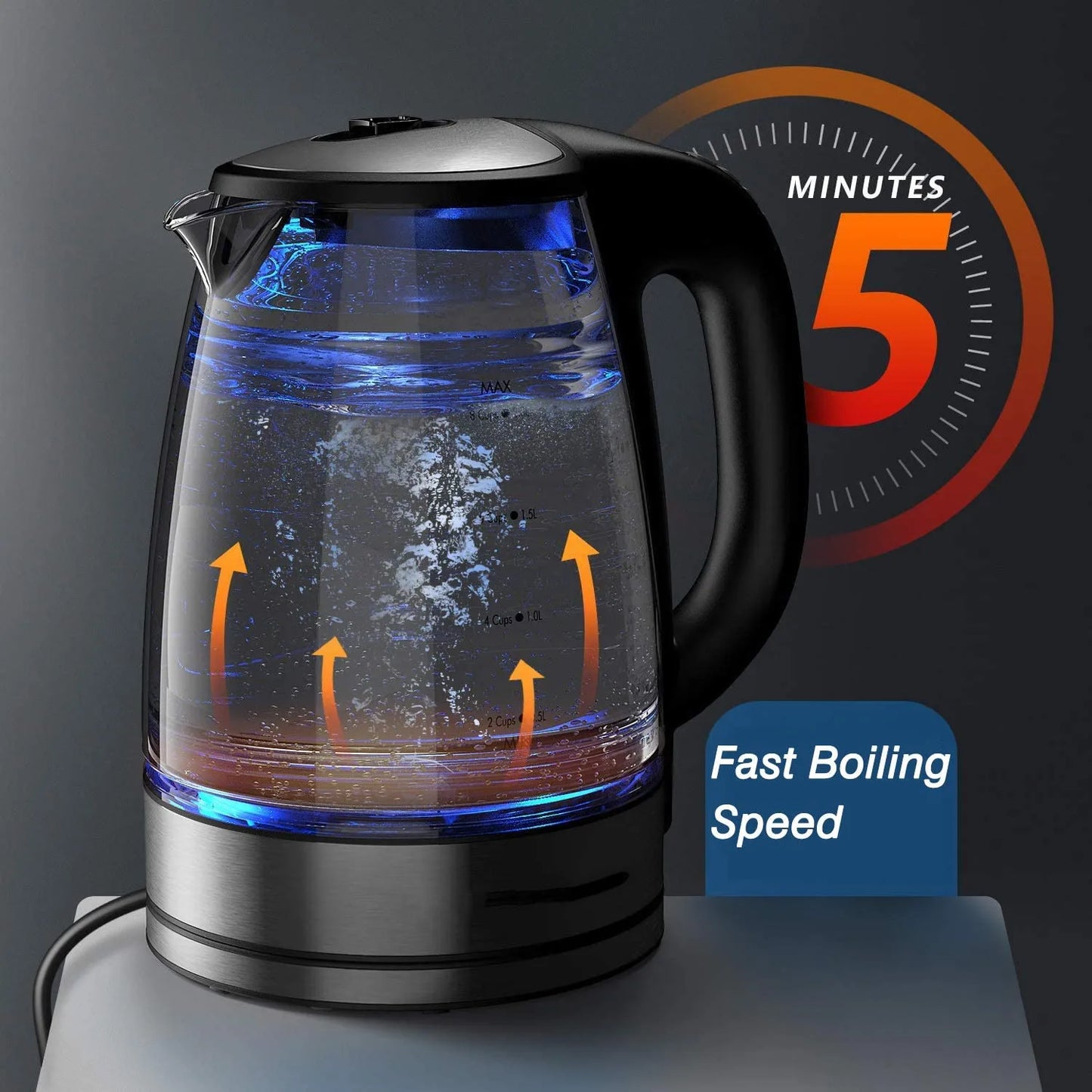 2Liter, Electric Glass Kettle, 2200W Fast Boil Temp Control Keep Warm 4H Auto Shut-Off Boil-Dry Protection for Coffee & Tea, DEVISIB