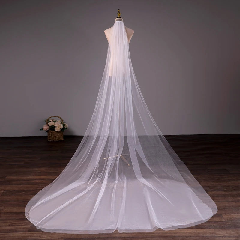 Wholesale Soft Tulle 3-Meter 5-Meter White Ivory Voile Mariée Long Wedding Veil with Metal Comb Bridal Headwear Vestido De Noiva