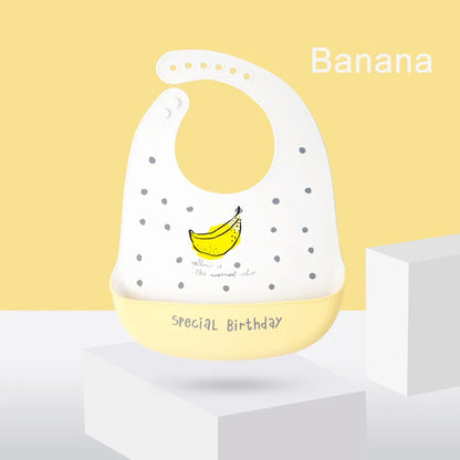 Babero de silicona impermeable para bebé, diseño de plátano, para alimentación de recién nacidos, delantal suave comestible, bufanda ajustable para eructos de bebé