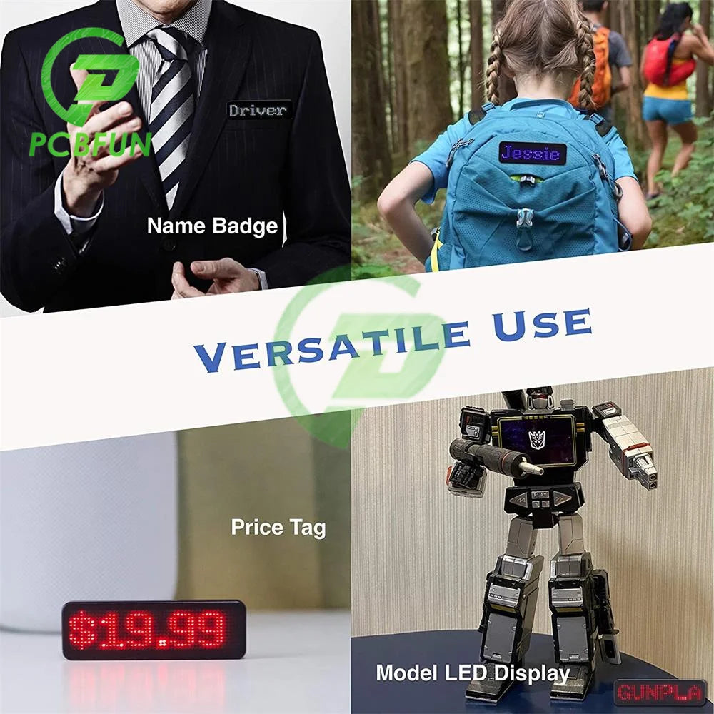 Rechargeable Bluetooth Digital LED Badge DIY Programmable Scrolling Message Mini LED Name Tag Badge Module Support 15 Languages