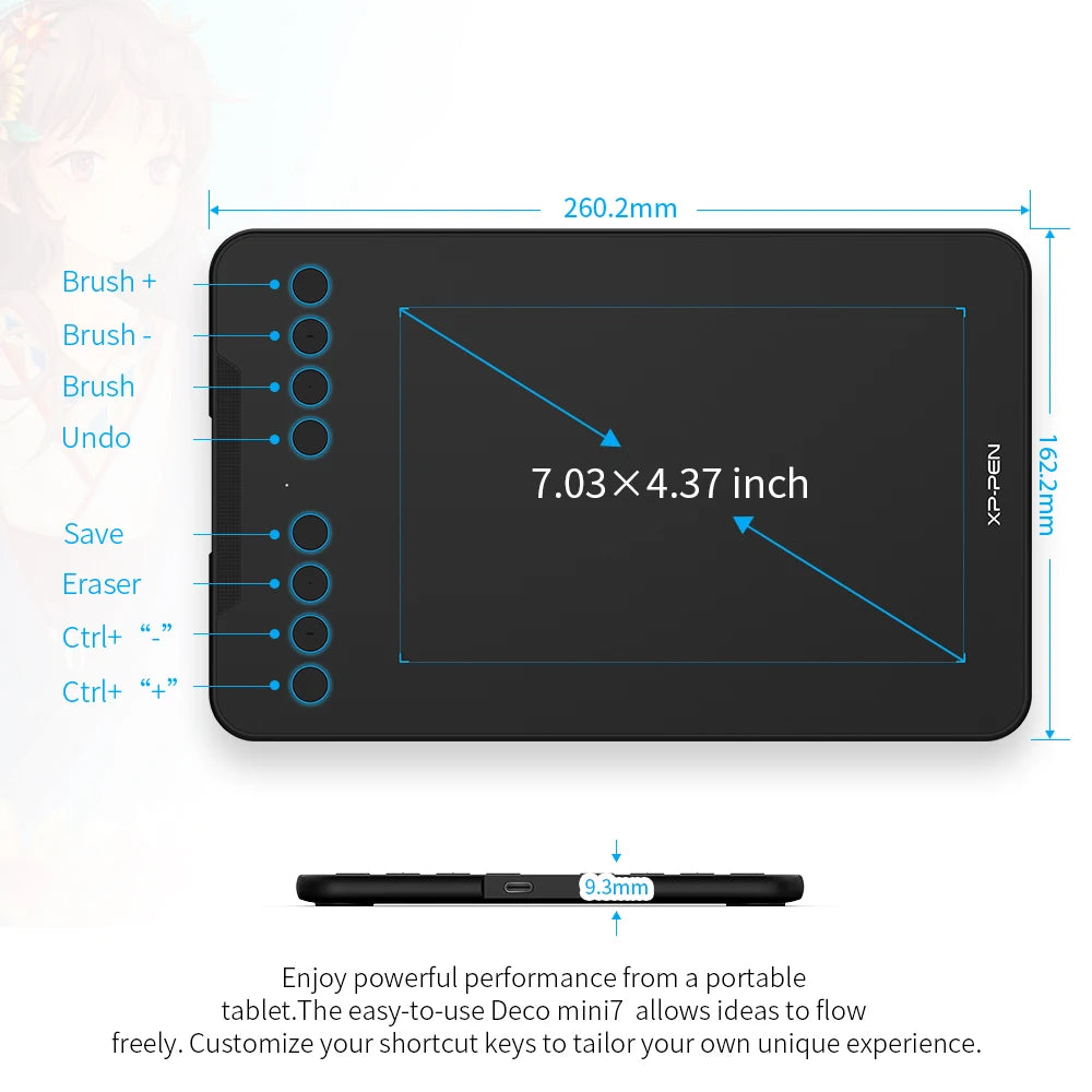 XPPen Deco Mini7 V2 Graphics Tablet, 7*4.3 Inch Digital Drawing Tablet, 8 Keys 16384 Levels 60 Tilt for Art Drawing Signature