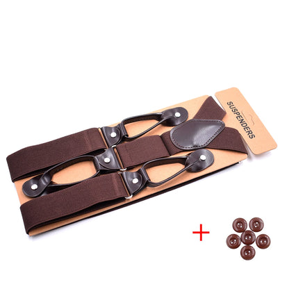 Vintage Suspenders Men Women Adult Leather Trimmed Button End Y Back Adjustable Elastic Trouser Braces Straps Belt Wedding Party