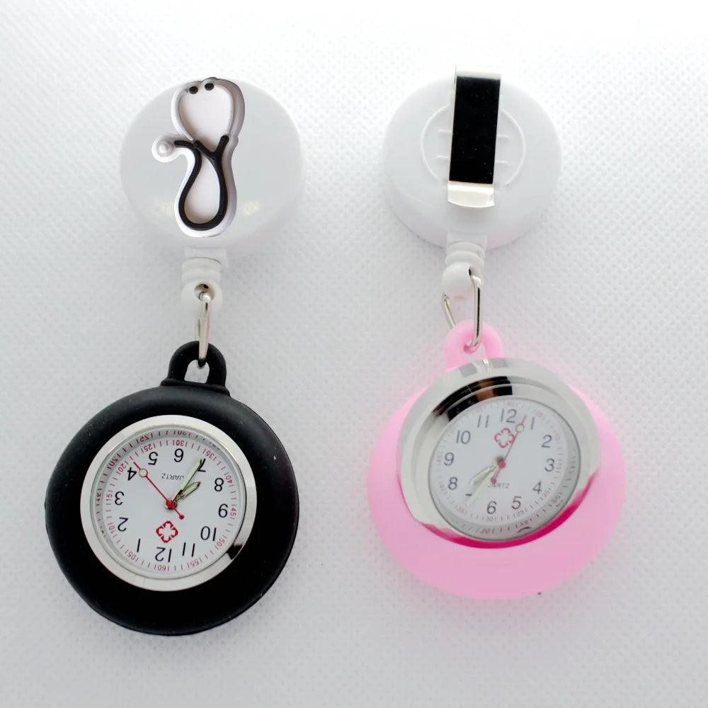 Retractable Hospital Medical Icon Love Heart Badge Reel Cartoon, Nurse Doctor Pocket Watch, Hang Clips Quartz Watches Clock