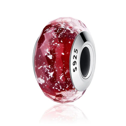 BAMOER 925 Sterling Silver Lovely Pink Flower European Murano Glass Charm Beads for DIY Charm Bracelets Christmas Gifts SCZ001