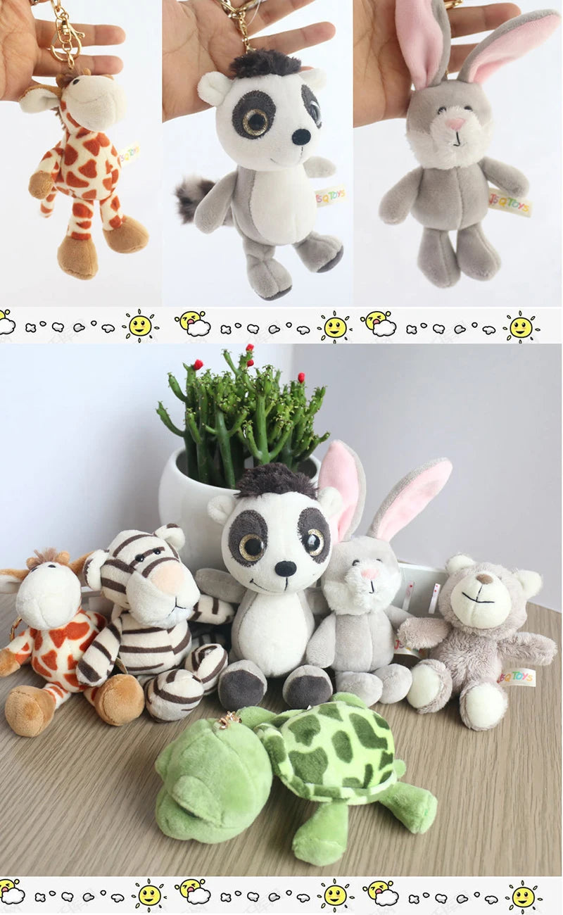Cute Cartoon Animal Plush Keychain 15cm Turtle Elephant Tiger Lion Hippo Raccoon Bulldog Cat Penguin Monkey Plush Toy