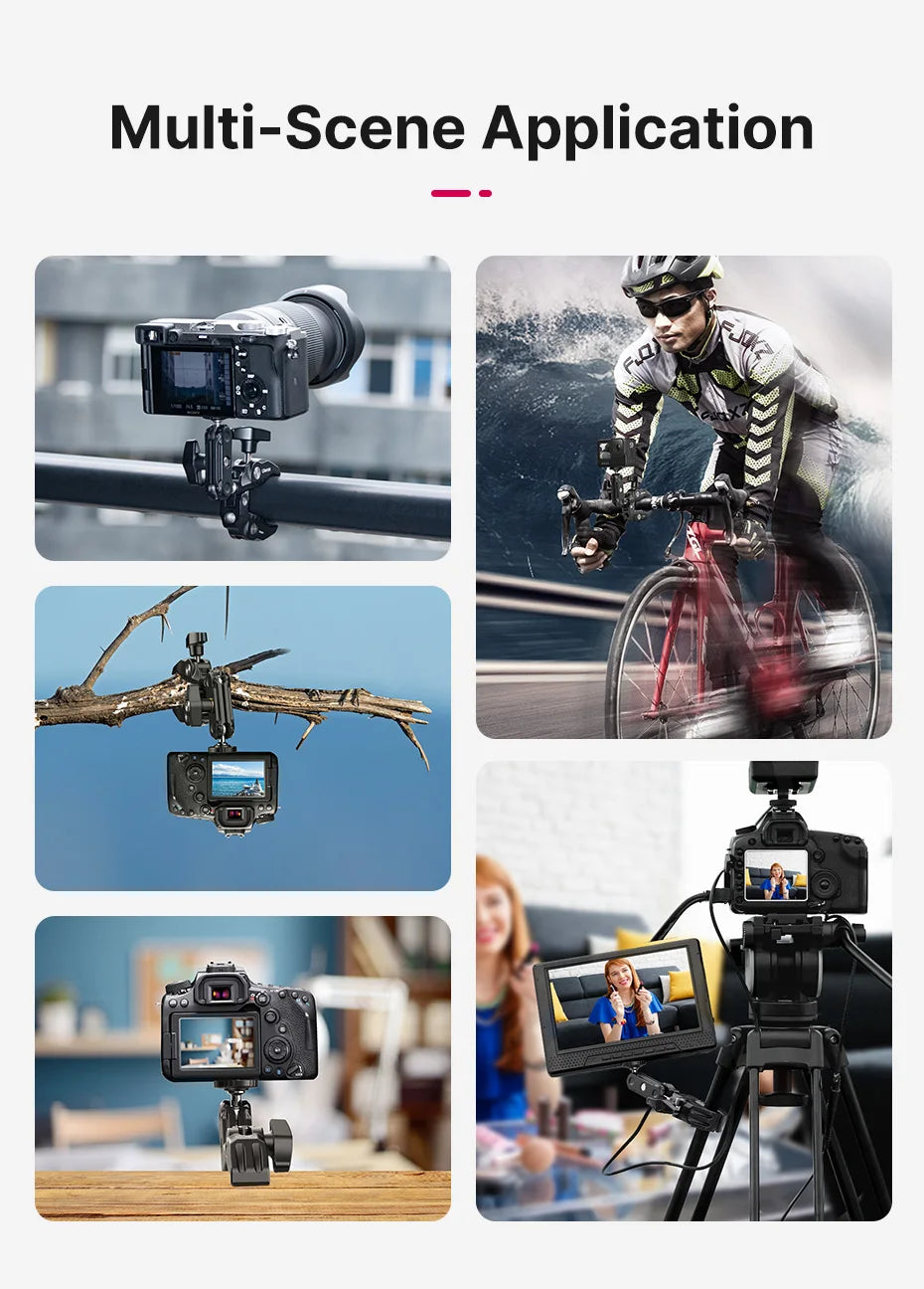 Metal Super Clamp with Double Ball Head, Magic Arm Clamp with 1/4" 3/8" Hole for DSLR Camera Monitor Light Mic Mount, Ulanzi R094