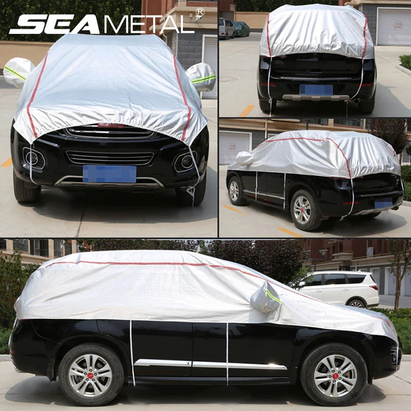 Universal Half Car Cover, Waterproof Outdoor Cover, Oxford Sun Rain Uv Protection, Dustproof Snowproof Car Body Cover for SUV Sedan