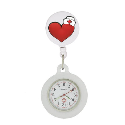 Retractable Hospital Medical Icon Love Heart Badge Reel Cartoon, Nurse Doctor Pocket Watch, Hang Clips Quartz Watches Clock