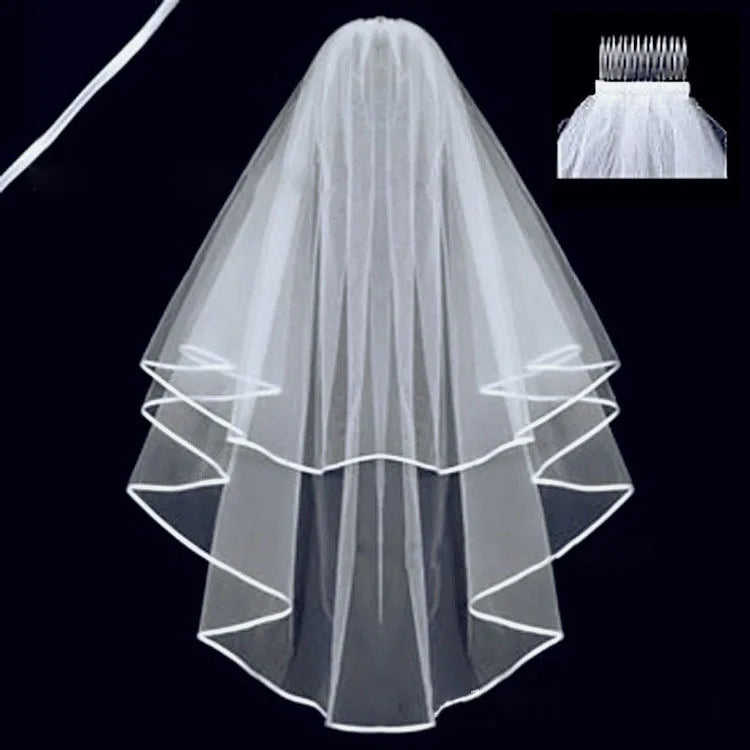 Short Simple Wedding Veil Tulle, Two Layer With Comb, White Ivory Bridal Veil for Bride for Marriage, Wedding Accessories