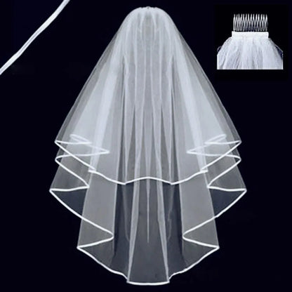 Short Simple Wedding Veil Tulle, Two Layer With Comb, White Ivory Bridal Veil for Bride for Marriage, Wedding Accessories