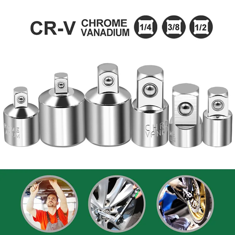 Ratchet Wrench Socket Converter Sleeve Head Adapter 1/2" (Female) to 3/8" (Male), 3/8" (Female) to 1/4" (Male), 1/4" (Female) to 3/8" (Male), 3/8" (Female) to 1/2" (Male) Stainless Steel