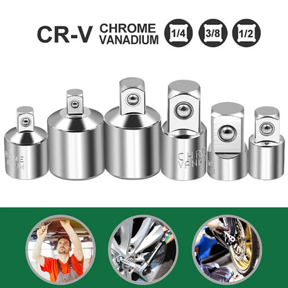 Ratchet Wrench Socket Converter Sleeve Head Adapter 1/2" (Female) to 3/8" (Male), 3/8" (Female) to 1/4" (Male), 1/4" (Female) to 3/8" (Male), 3/8" (Female) to 1/2" (Male) Stainless Steel