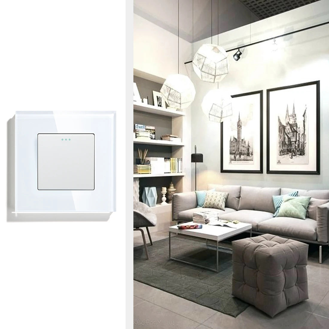 BSEED Mechanical Wall Light Switch Button Switch 1/2/3Gang 1Way Crystal Glass Panel Power Switch Switch On Off 250V White Black
