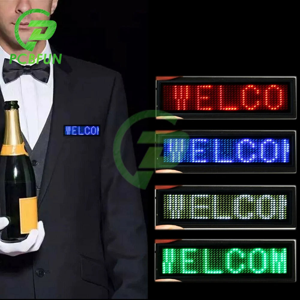 Rechargeable Bluetooth Digital LED Badge DIY Programmable Scrolling Message Mini LED Name Tag Badge Module Support 15 Languages