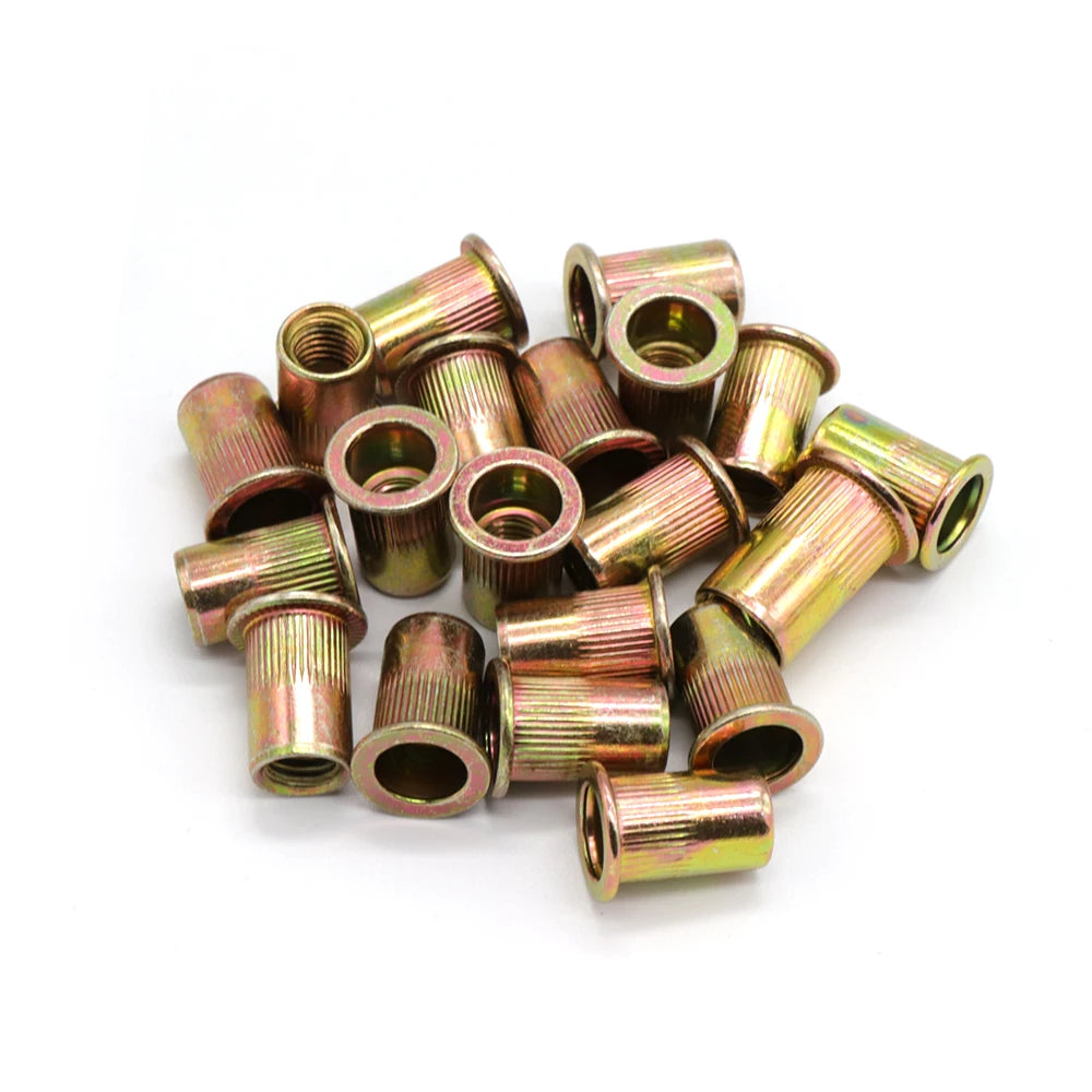 20/50pcs M3 M4 M5 M6 M8 M10 M12 Rivet Nuts Flat Head Threaded Insert Nutsert Cap for Riveter Nut Gun Zinc Plated Carbon Steel