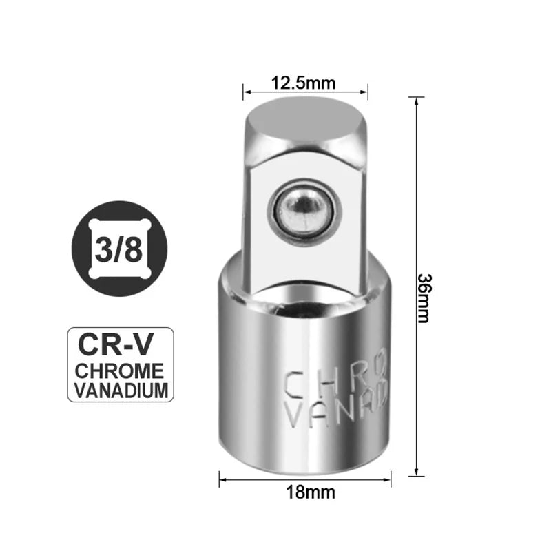 Ratchet Wrench Socket Converter Sleeve Head Adapter 1/2" (Female) to 3/8" (Male), 3/8" (Female) to 1/4" (Male), 1/4" (Female) to 3/8" (Male), 3/8" (Female) to 1/2" (Male) Stainless Steel