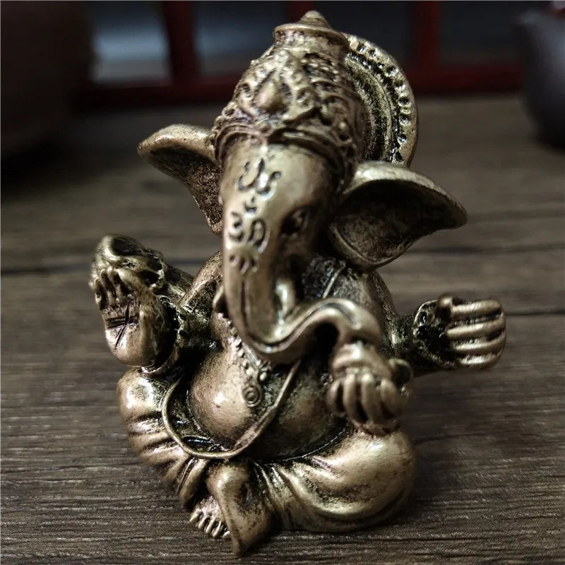 Bronze Color Lord Ganesha Statue, Buddha Ornaments, Elephant Hindu God Sculpture Figurines For Home Office Decoration, Buddha Statues